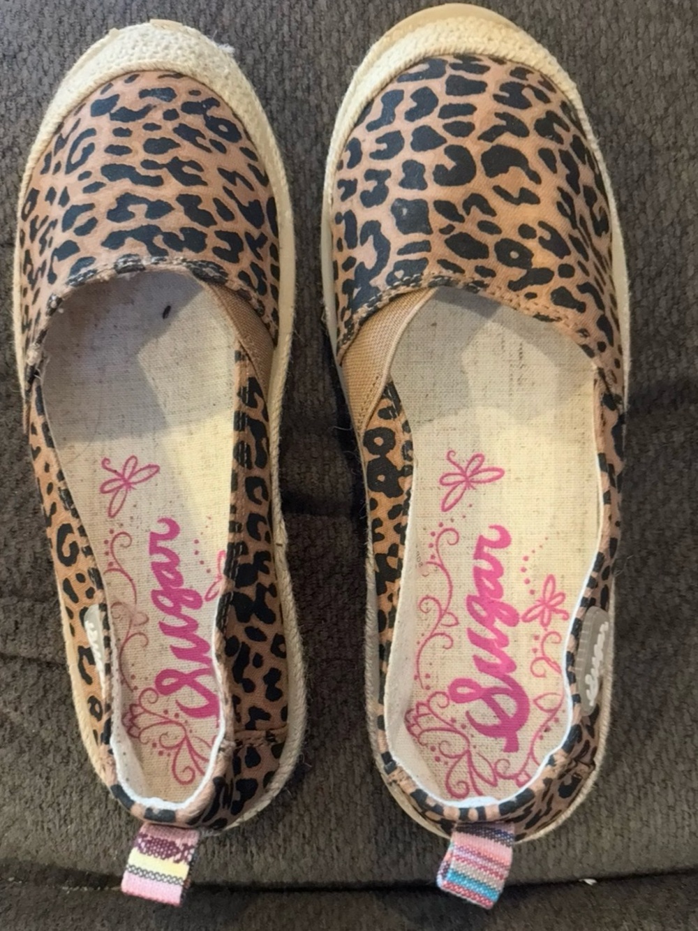 Sugar Leopard Print Slip-On Espadrilles - Tan & Black